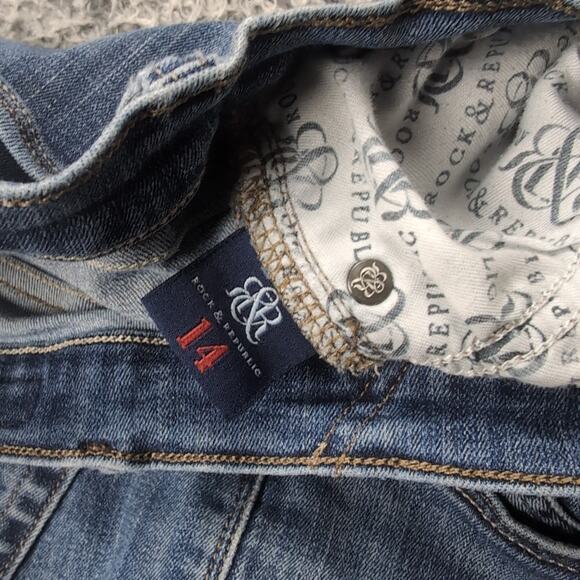 Rock & Republic Jeans Women 14 Blue Straight Leg Distressed Mid Rise Stretch - Picture 5 of 10